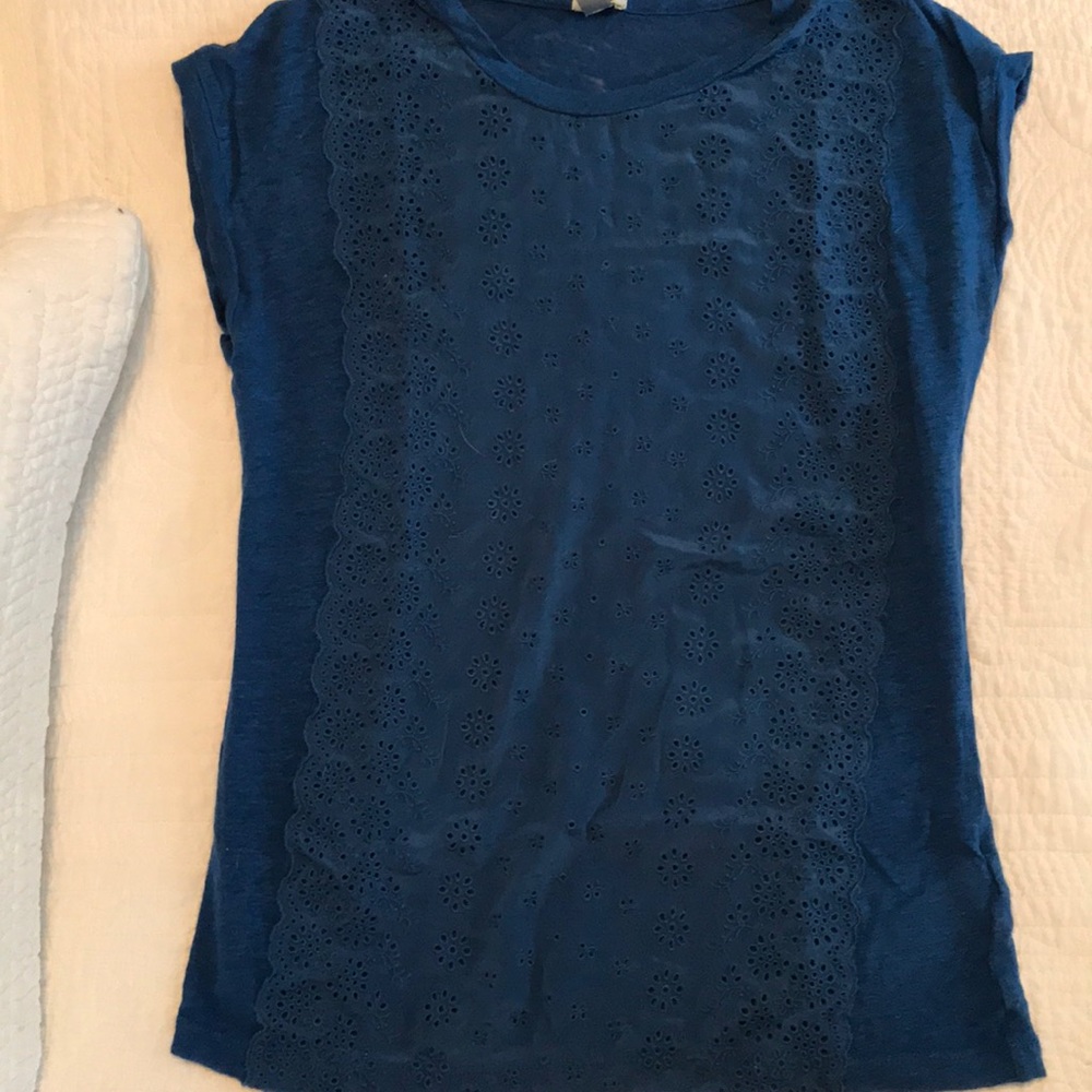 J Crew Cap Sleeve Lace Front Top